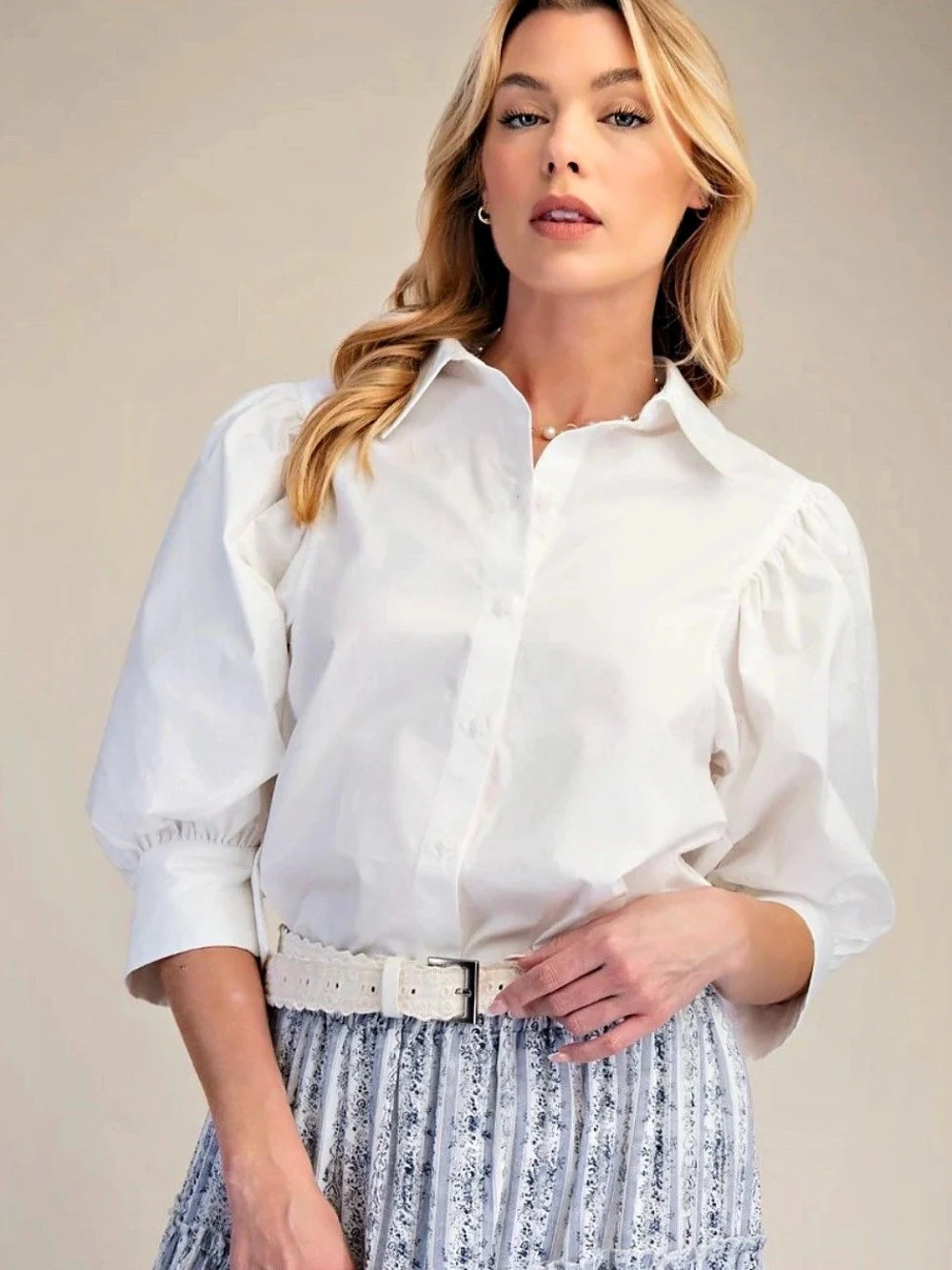 White Puff Sleeve Button Down Like New
